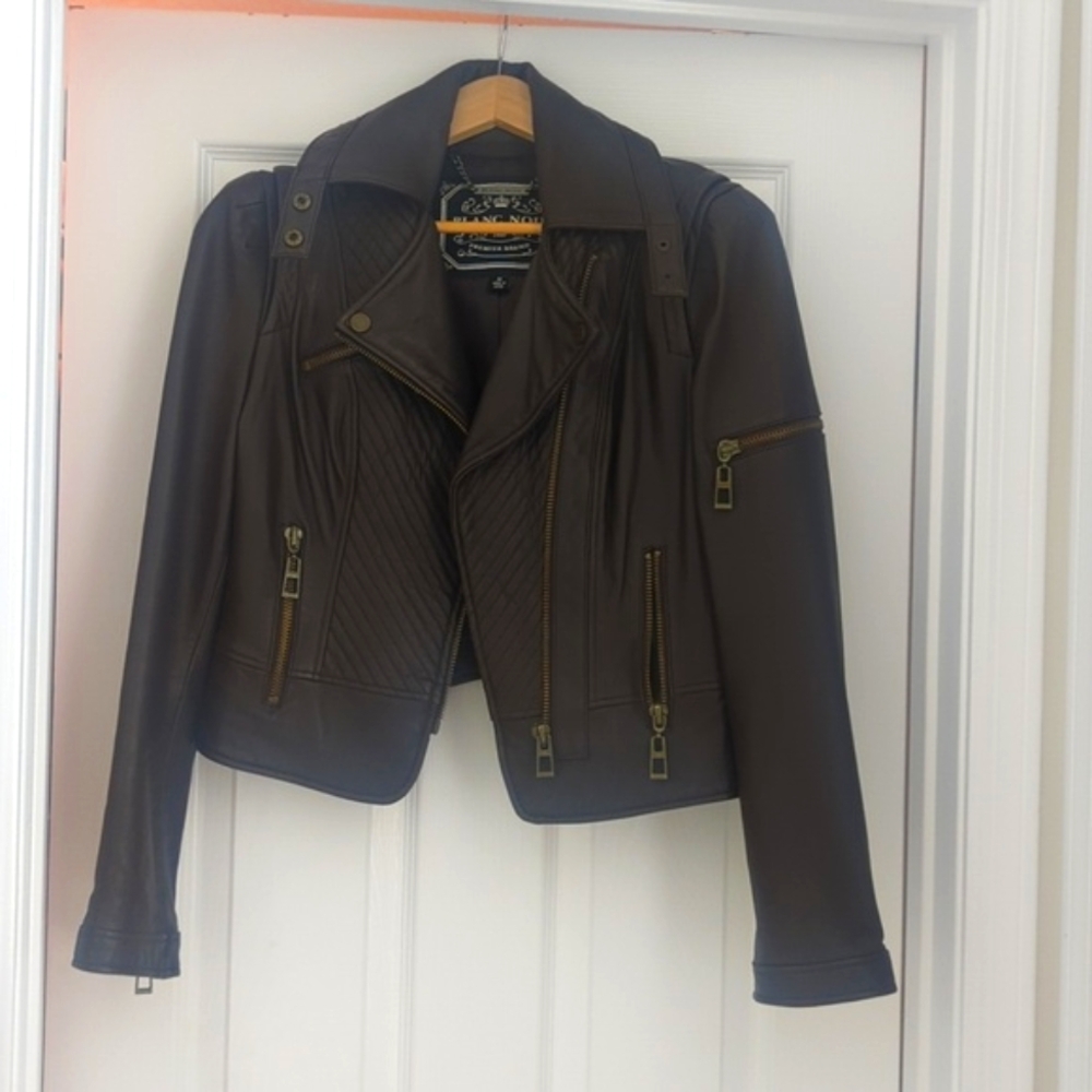 Nwot Blanc nor dark brown leather jacket